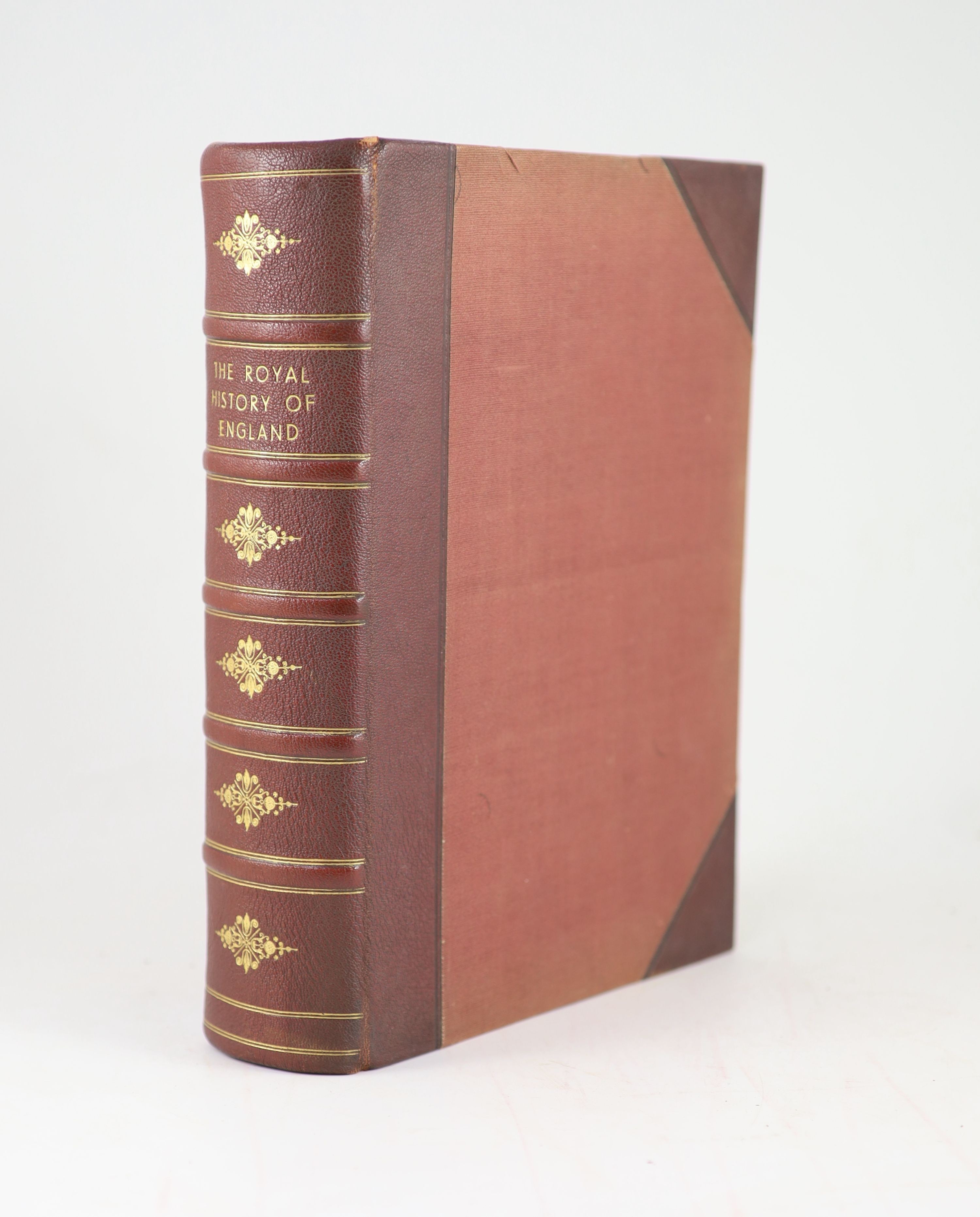 Tyrell, Henry (And others) - The Royal History of England from B.C. 55, to A.D. 1880… Including the Afghan and Zulu Wars. Complete with 27 engraved plates. Red and black title page, historiated throughout. Embossed half
